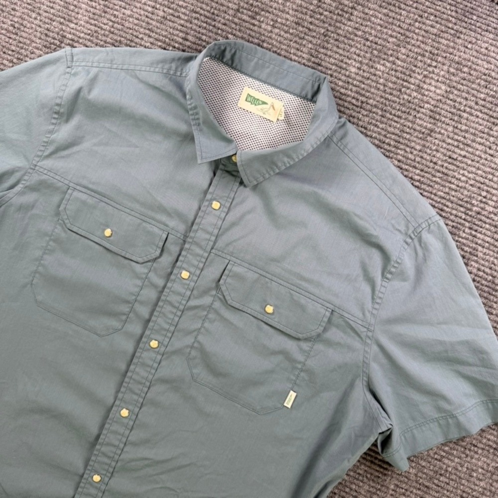 Wellen Men XL Short Sleeve Snap Button Up Shirt Blue Utility Outdoors Fish Hike